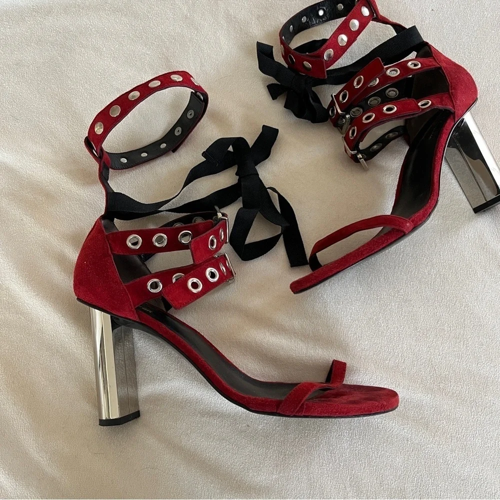 Self-Portrait x Robert Clergerie Leyla Suede Sandals in Red Size 41